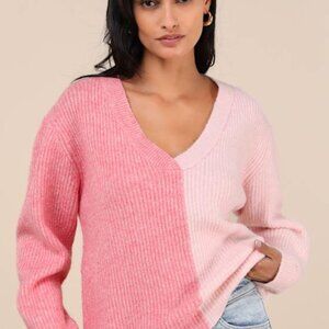 Lulus Winter Crush Pink Color Block Pullover Sweater - Size XS